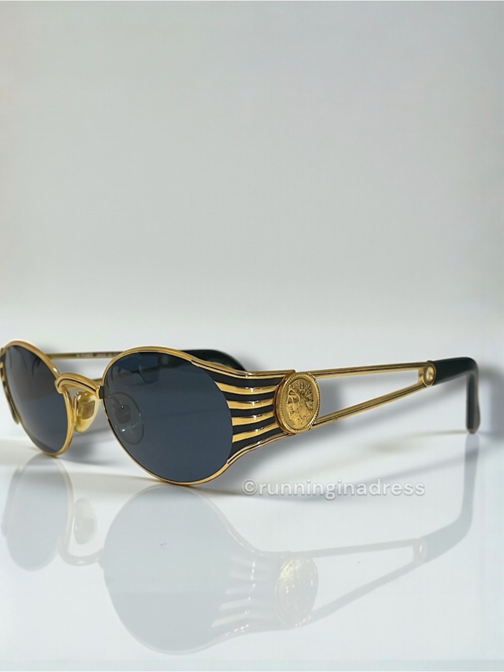 Vintage Fendi FS 300 Sunglasses Gold Black Oval Roman Coin Safety Pin 90s ODB - Picture 11 of 16